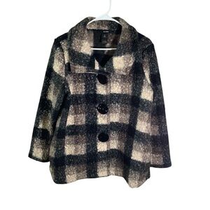 Ali Miles Deep Pile Fleece Plaid Jacket Large Button Front Teddy